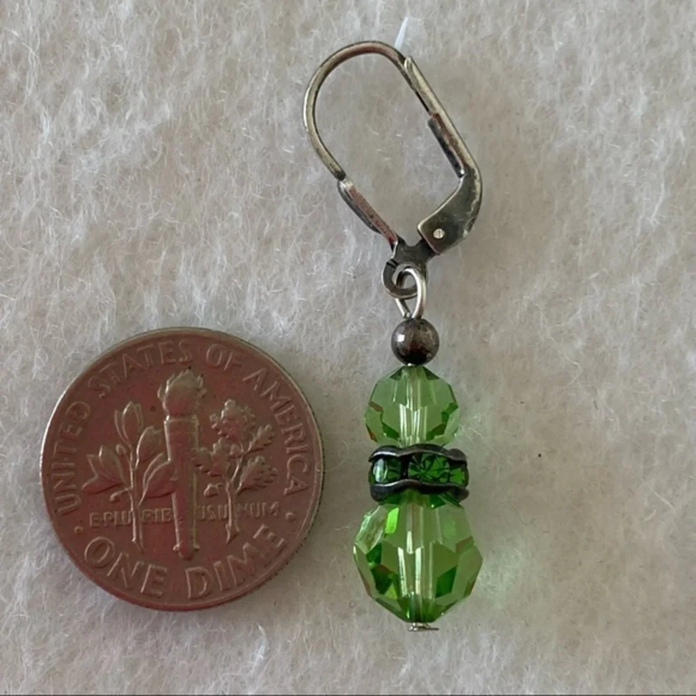 Handmade 925 Silver Peridot Green Crystal Beaded Ball Drop Earrings NEW